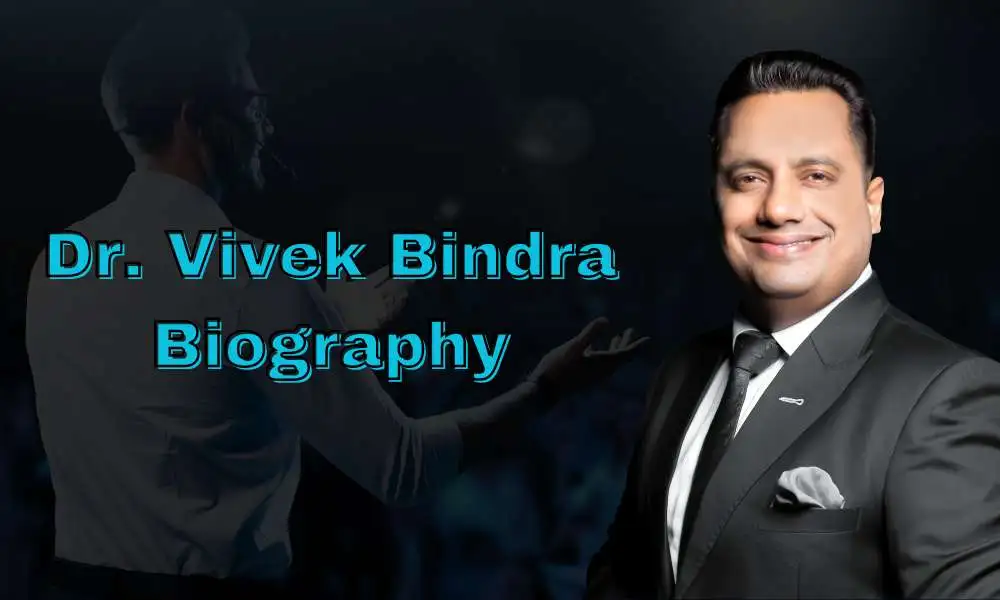 Dr Vivek Bindra Biography poster with test and their image